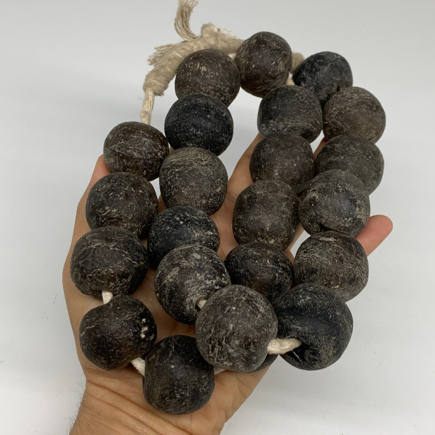 1.89 lbs, 25mm-30mm, 1 Strand, 23 beads, Green/gray Sea Glass Beads, B35696