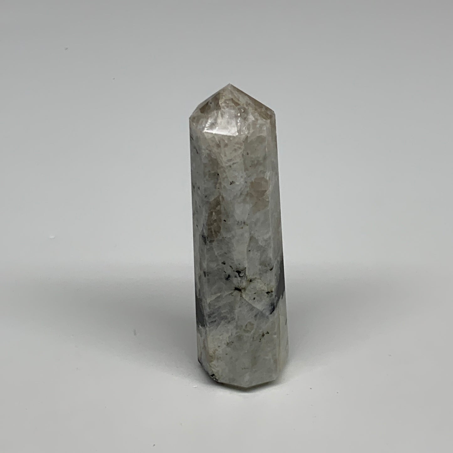 82.9g, 3.4"x1", Rainbow Moonstone Tower Obelisk Point Crystal @India, B29216