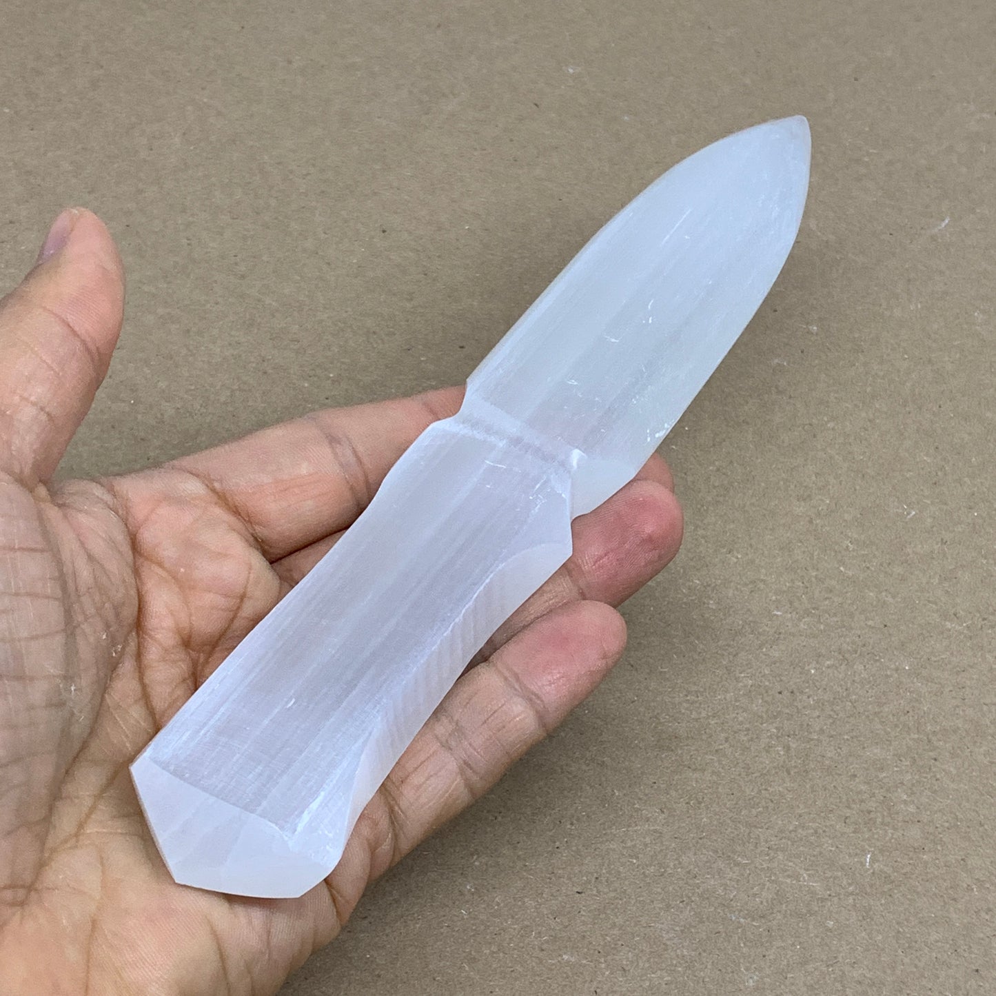 145g, 7.5"x1.3"x0.6", Natural Selenite Crystal Dagger (Satin Spar), B36326