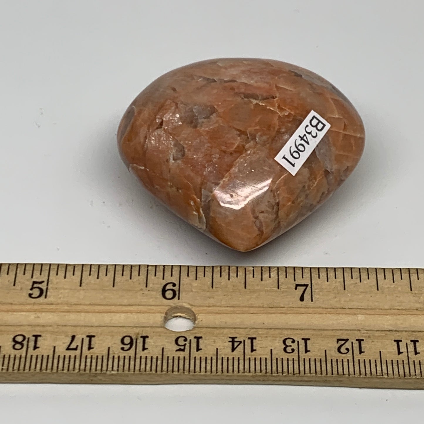 73.5g, 1.9"x2"x1", Peach Moonstone Heart Crystal Polished, B34991