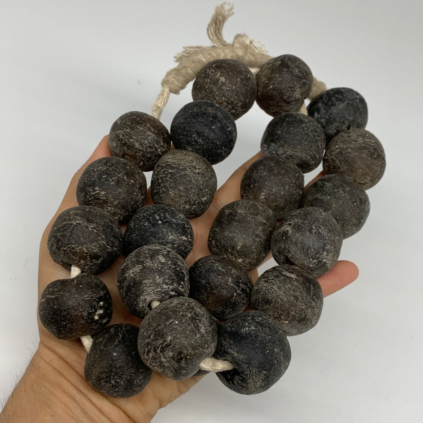 1.89 lbs, 25mm-30mm, 1 Strand, 23 beads, Green/gray Sea Glass Beads, B35696