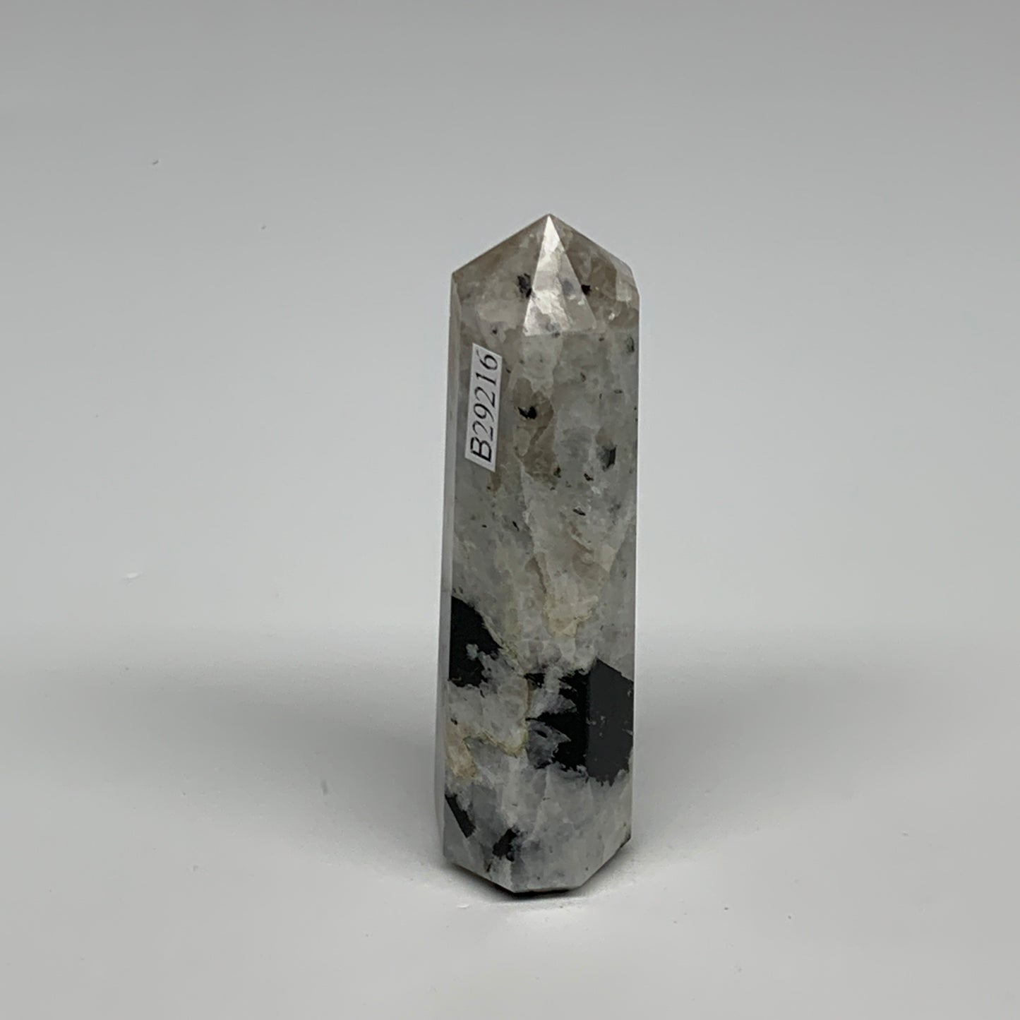 82.9g, 3.4"x1", Rainbow Moonstone Tower Obelisk Point Crystal @India, B29216
