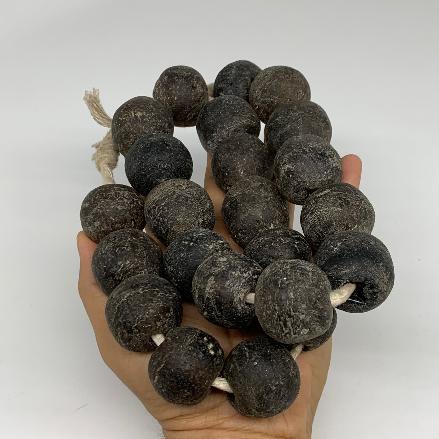 1.89 lbs, 25mm-30mm, 1 Strand, 23 beads, Green/gray Sea Glass Beads, B35696