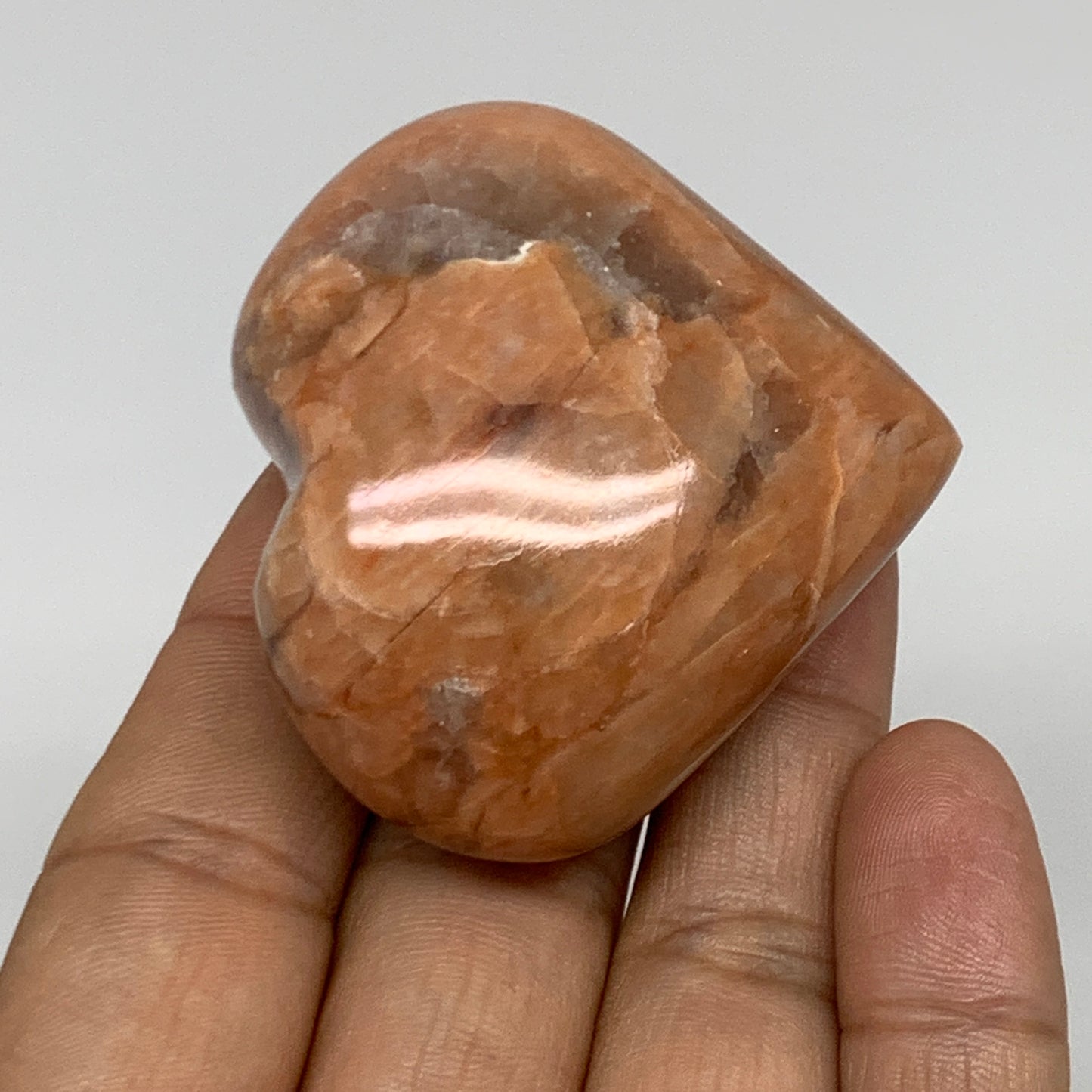 79.7g, 1.9"x2.1"x1", Peach Moonstone Heart Crystal Polished, B34992