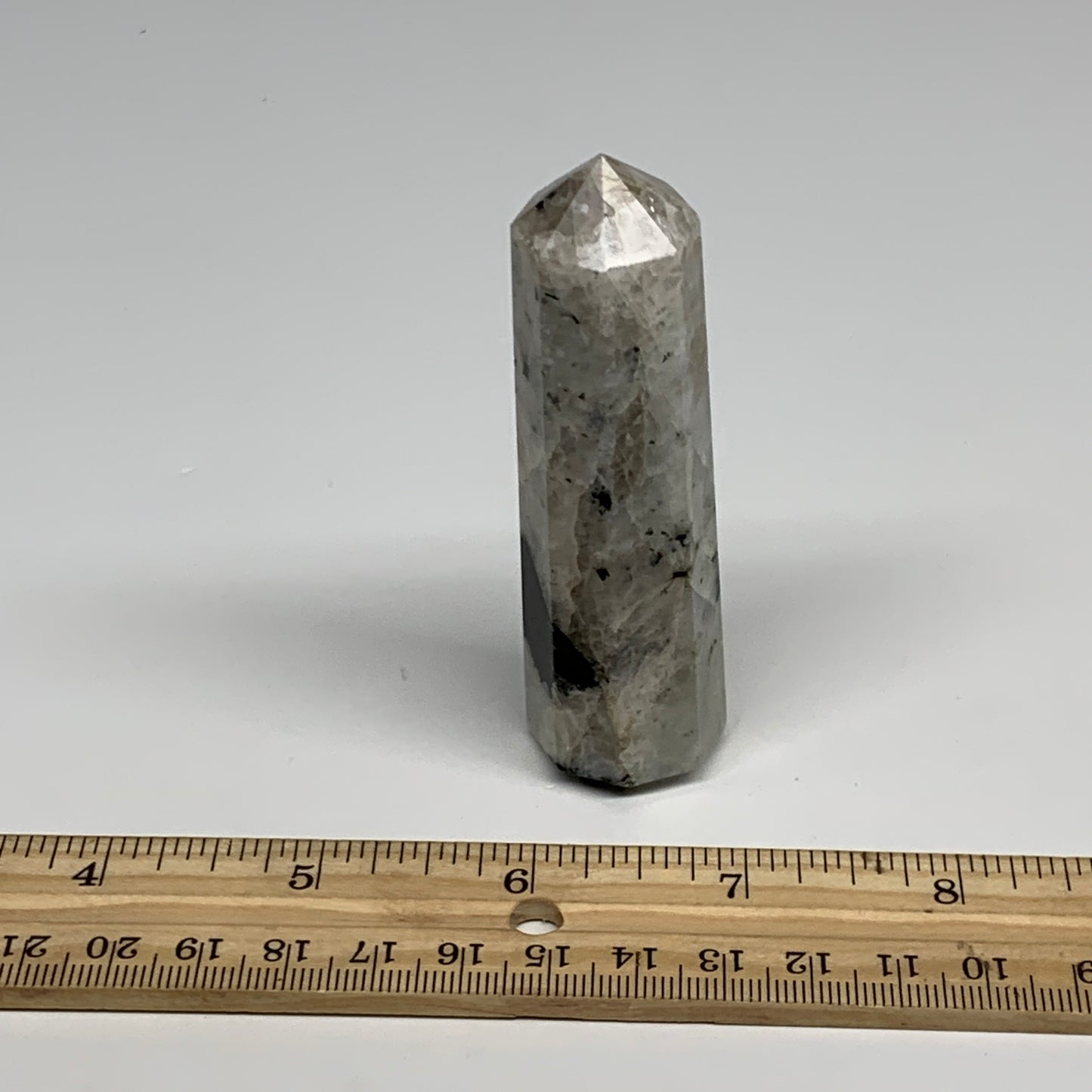 82.9g, 3.4"x1", Rainbow Moonstone Tower Obelisk Point Crystal @India, B29216