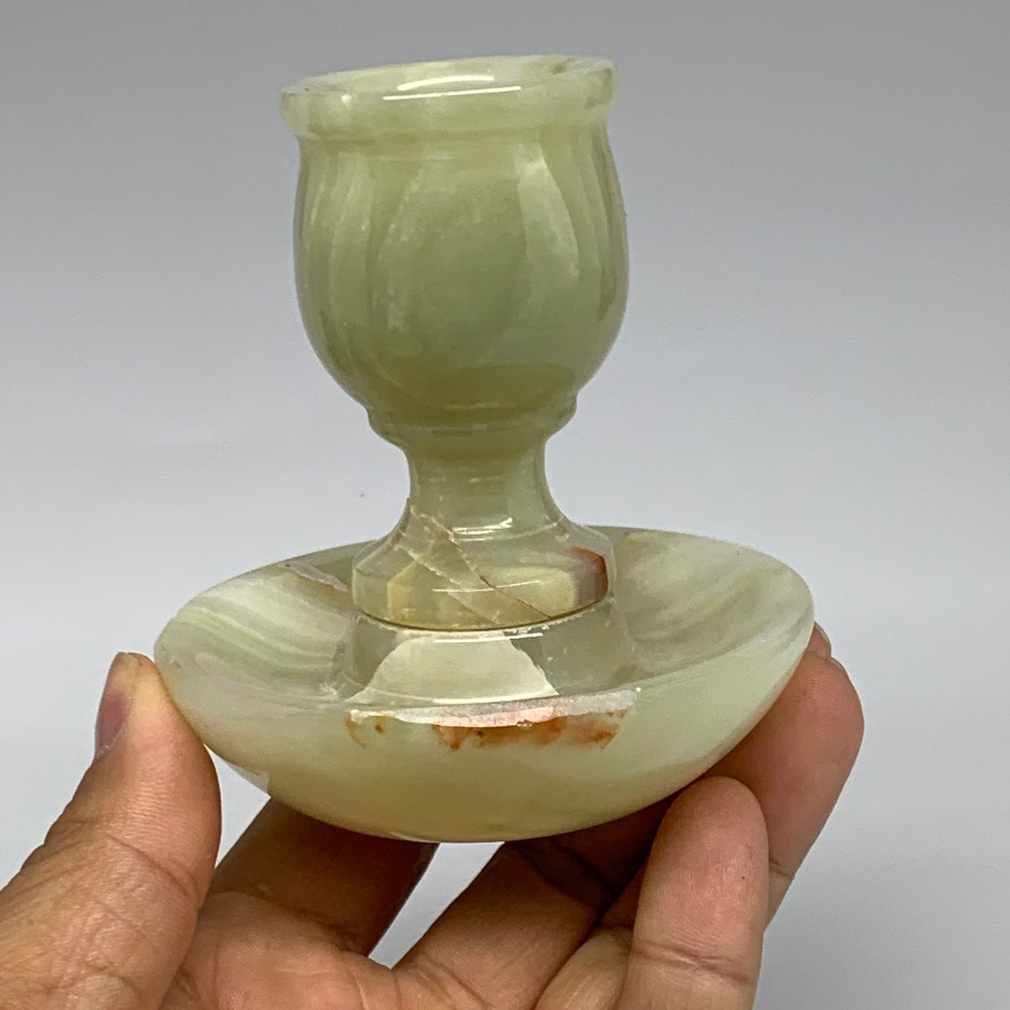 270g, 3.2"x1.5"x3", Natural Green Onyx Candle Holder Gemstone Hand Carved, B3220