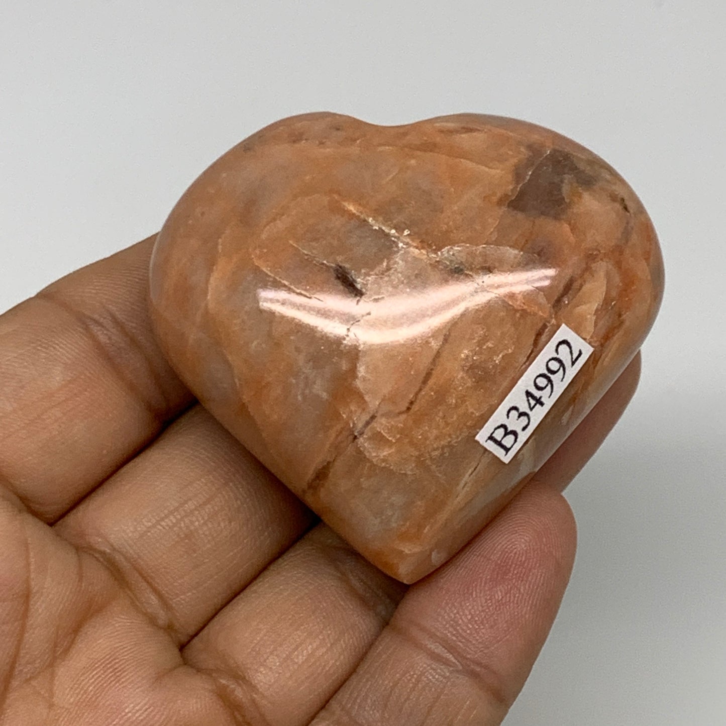 79.7g, 1.9"x2.1"x1", Peach Moonstone Heart Crystal Polished, B34992