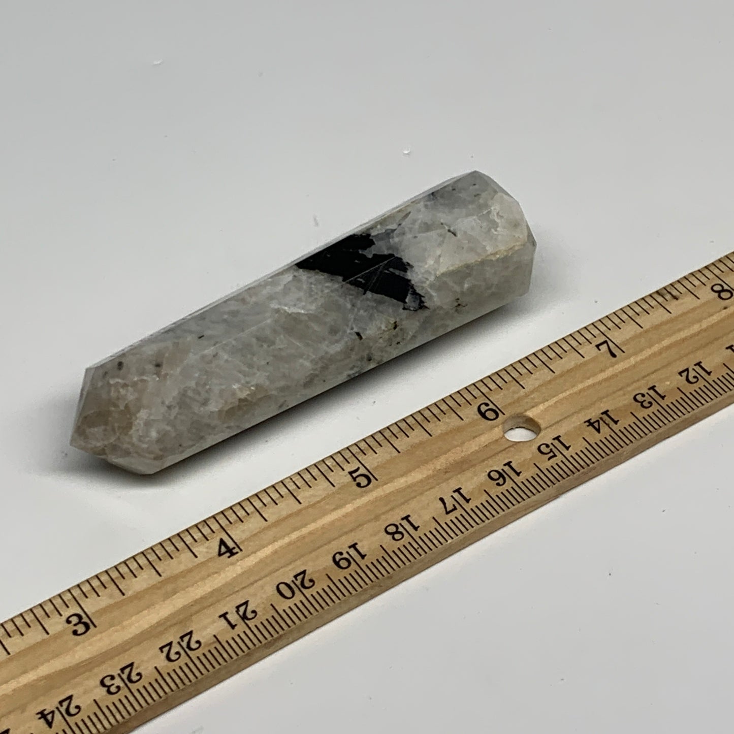 82.9g, 3.4"x1", Rainbow Moonstone Tower Obelisk Point Crystal @India, B29216