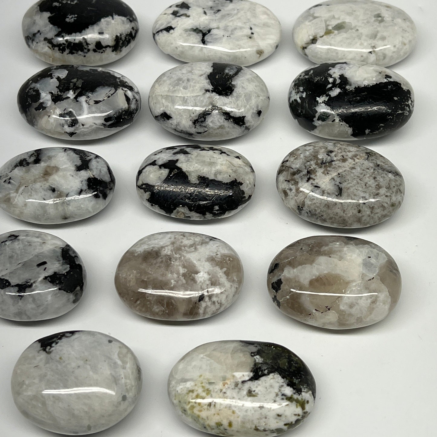 2.2 lb, 1.8"-2.5", 14 pcs, Rainbow Moonstone Palm-Stone Polished Crystal,B21353