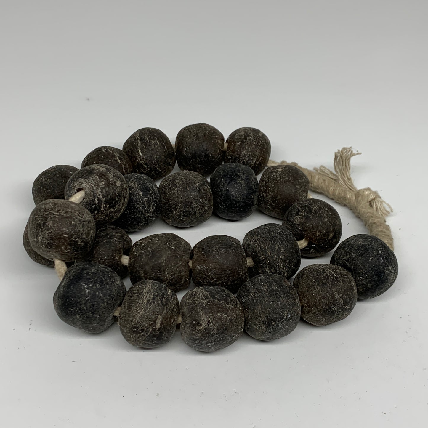 1.89 lbs, 25mm-30mm, 1 Strand, 23 beads, Green/gray Sea Glass Beads, B35696