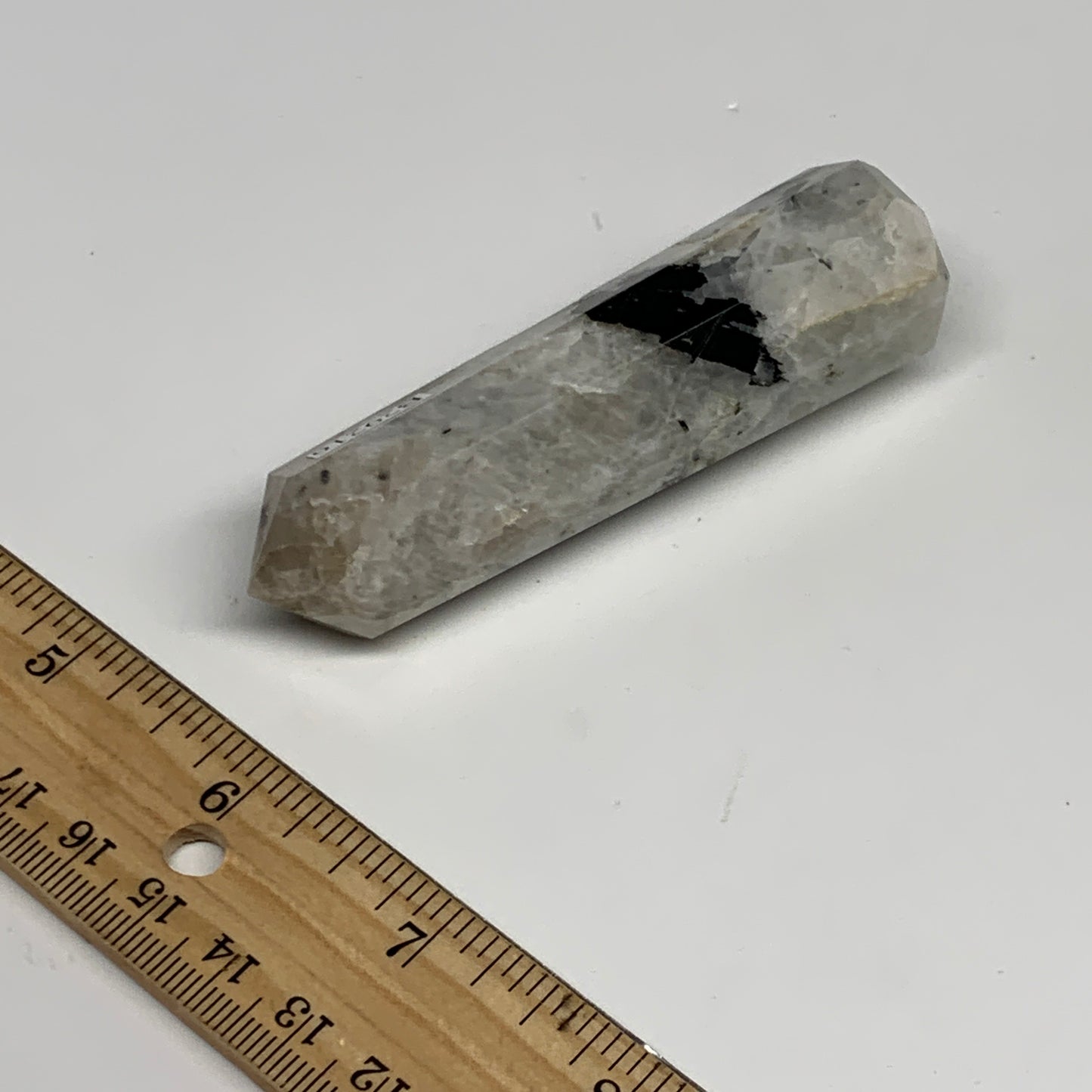 82.9g, 3.4"x1", Rainbow Moonstone Tower Obelisk Point Crystal @India, B29216