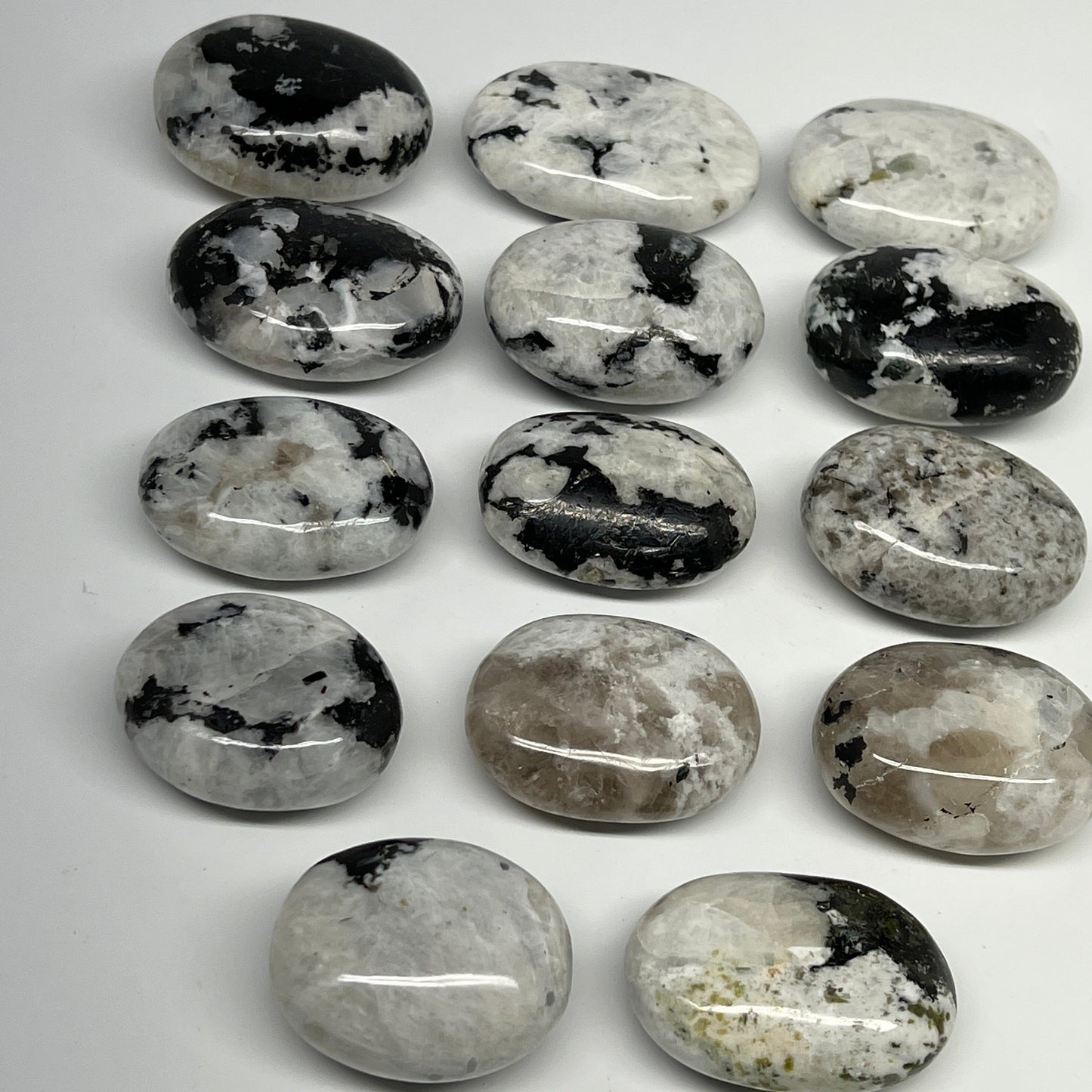 2.2 lb, 1.8"-2.5", 14 pcs, Rainbow Moonstone Palm-Stone Polished Crystal,B21353