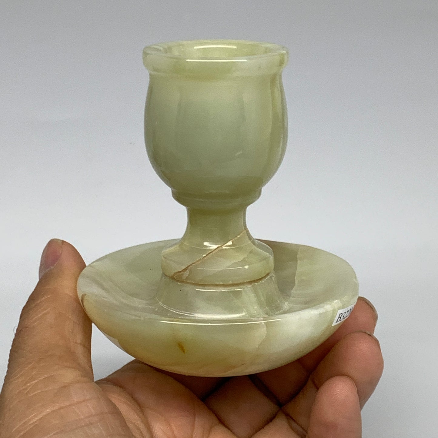 270g, 3.2"x1.5"x3", Natural Green Onyx Candle Holder Gemstone Hand Carved, B3220