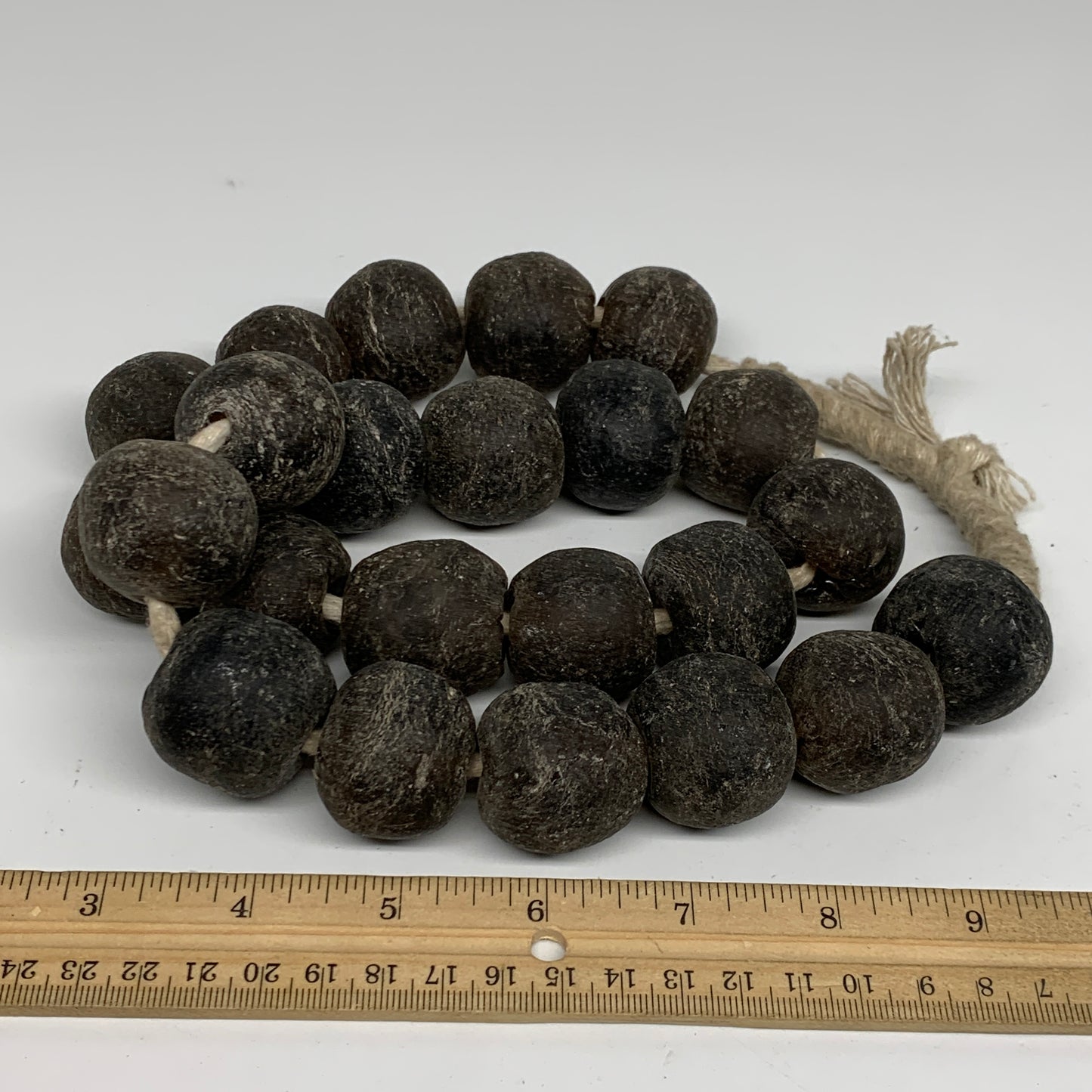 1.89 lbs, 25mm-30mm, 1 Strand, 23 beads, Green/gray Sea Glass Beads, B35696