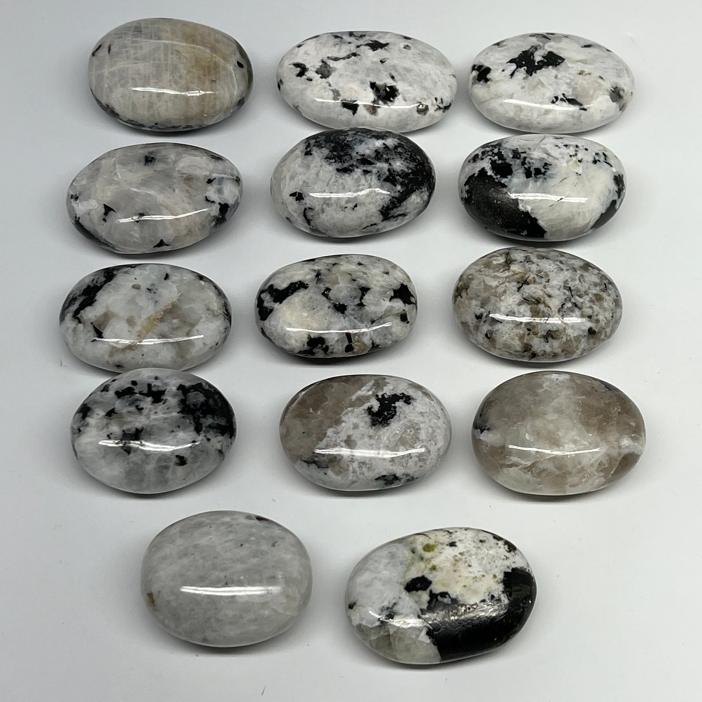 2.2 lb, 1.8"-2.5", 14 pcs, Rainbow Moonstone Palm-Stone Polished Crystal,B21353