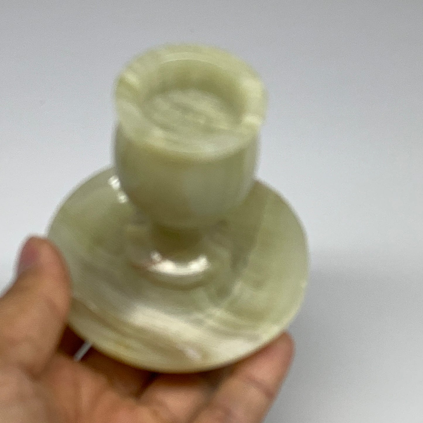 270g, 3.2"x1.5"x3", Natural Green Onyx Candle Holder Gemstone Hand Carved, B3220