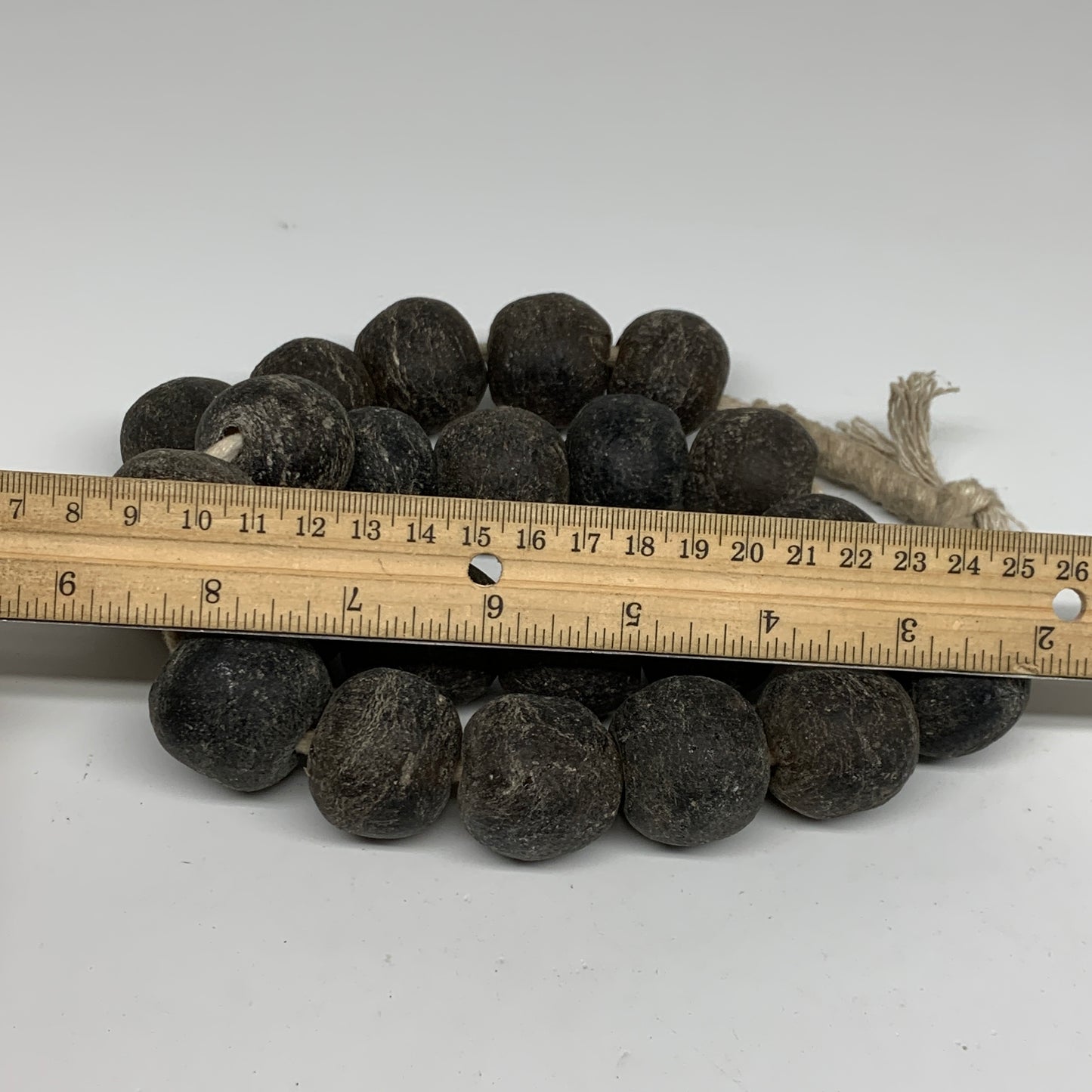 1.89 lbs, 25mm-30mm, 1 Strand, 23 beads, Green/gray Sea Glass Beads, B35696