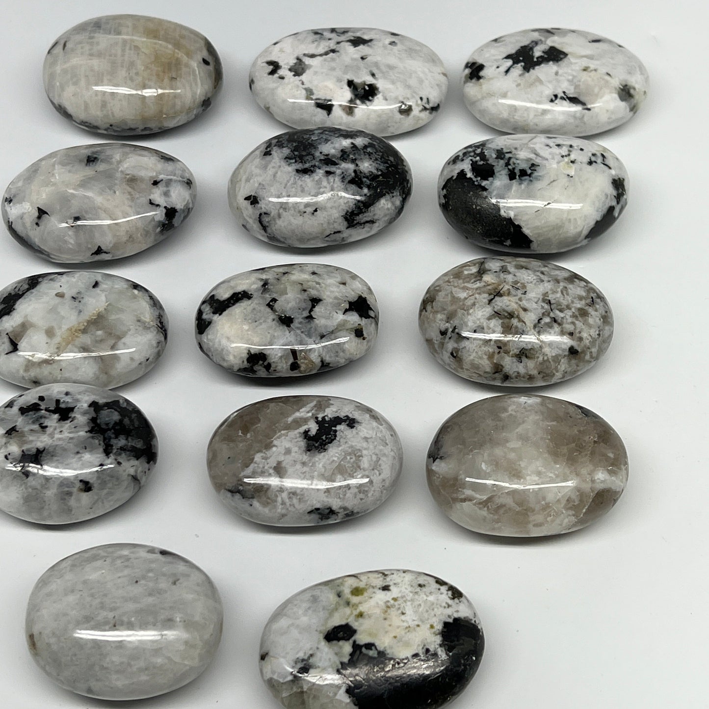 2.2 lb, 1.8"-2.5", 14 pcs, Rainbow Moonstone Palm-Stone Polished Crystal,B21353
