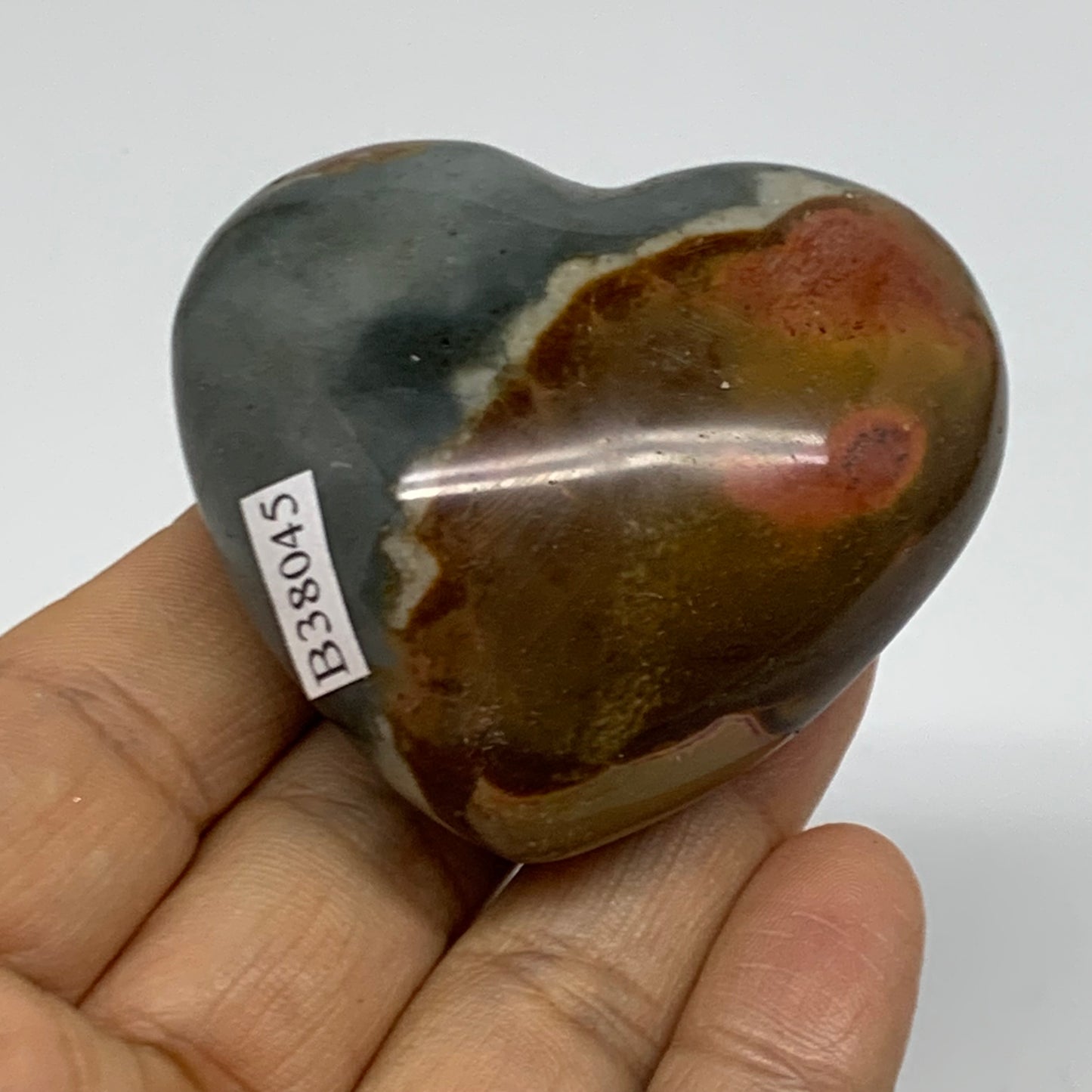 0.22 lbs, 2"x2.2"x1.1", Polychrome Jasper Heart Polished Crystal, B38045