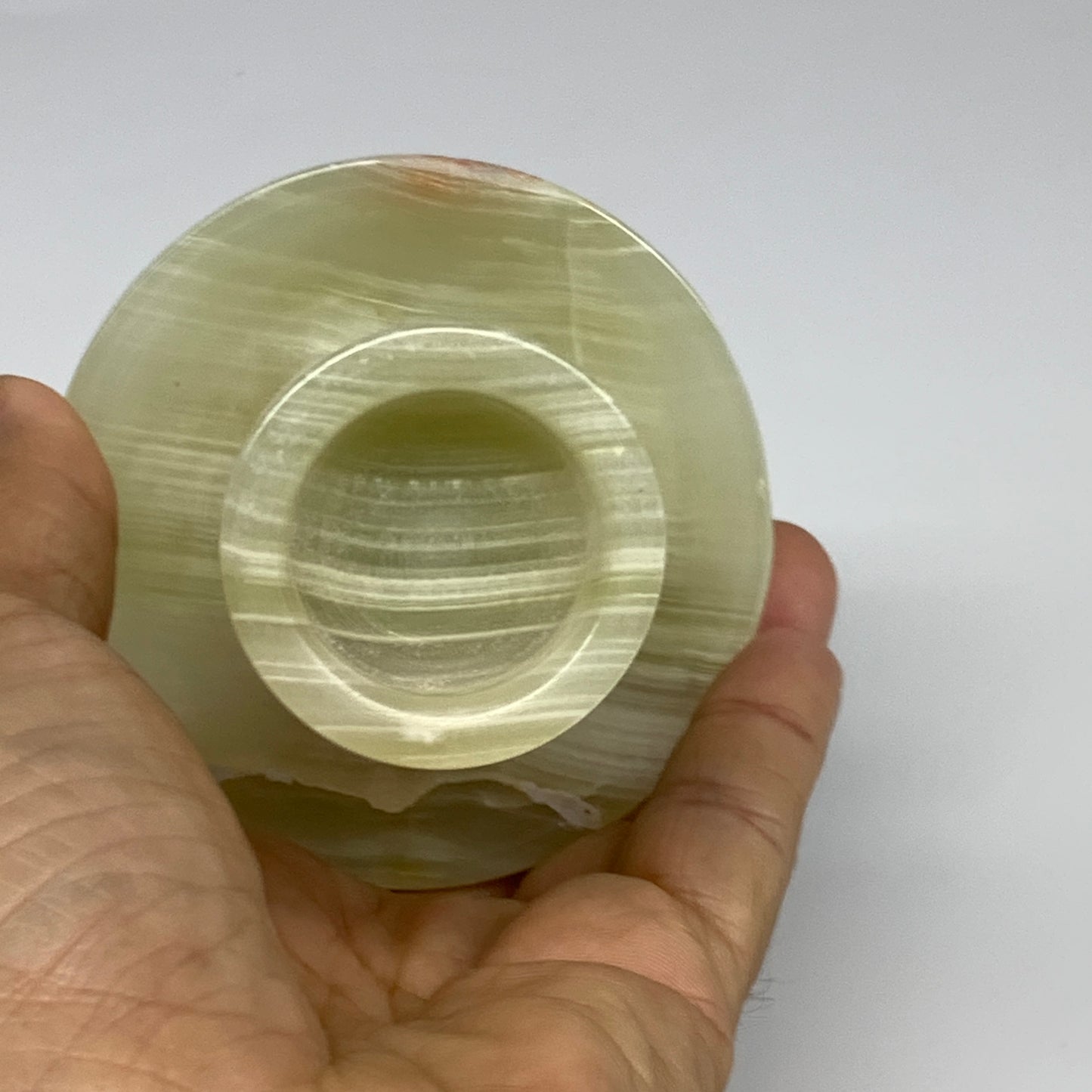 270g, 3.2"x1.5"x3", Natural Green Onyx Candle Holder Gemstone Hand Carved, B3220