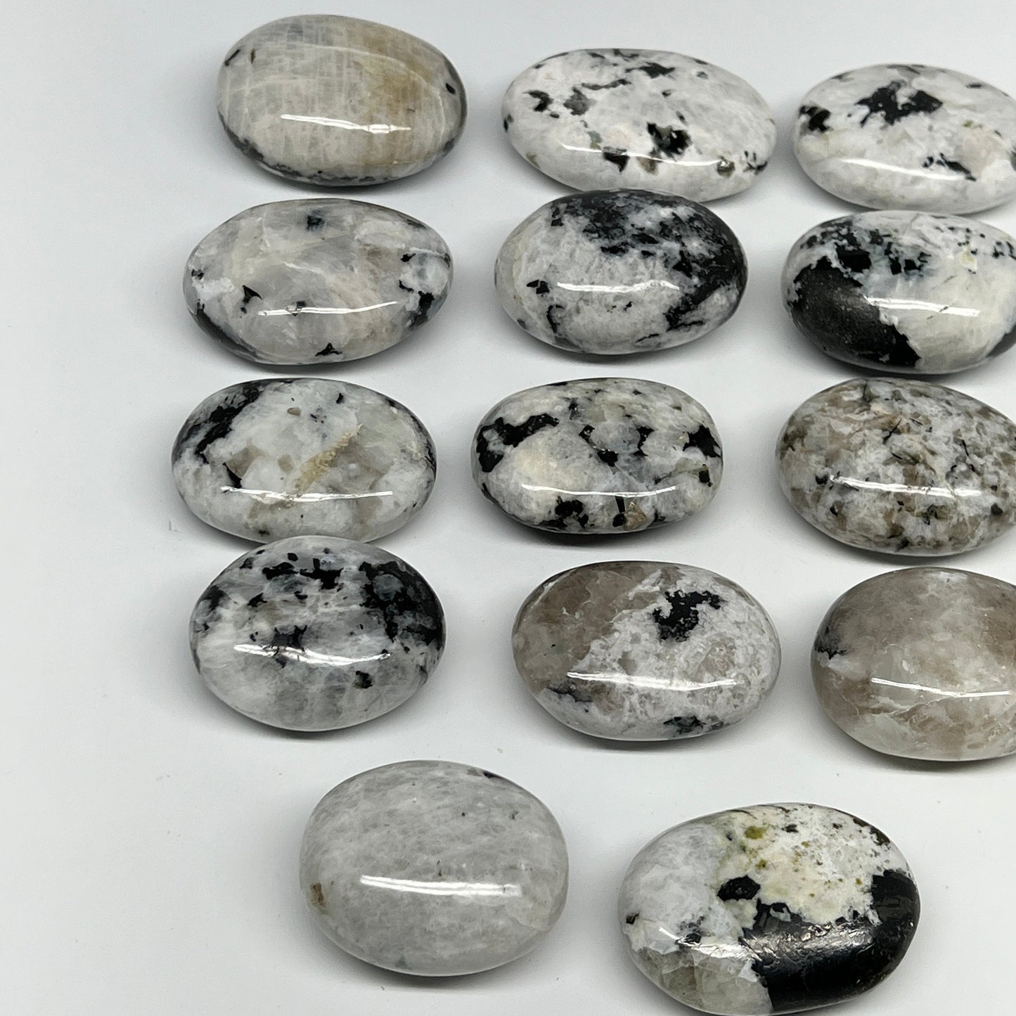 2.2 lb, 1.8"-2.5", 14 pcs, Rainbow Moonstone Palm-Stone Polished Crystal,B21353