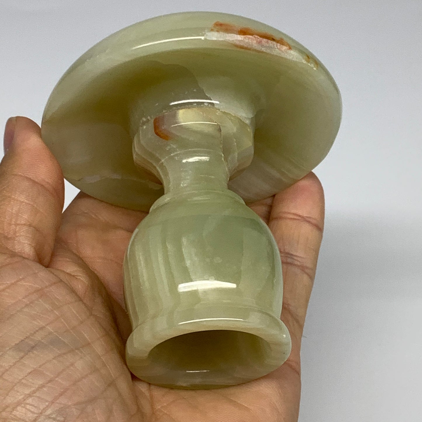 270g, 3.2"x1.5"x3", Natural Green Onyx Candle Holder Gemstone Hand Carved, B3220