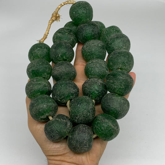 2.1 lbs, 25mm-29mm, 1 Strand, 24 beads, GreenSea Glass Beads, B35697