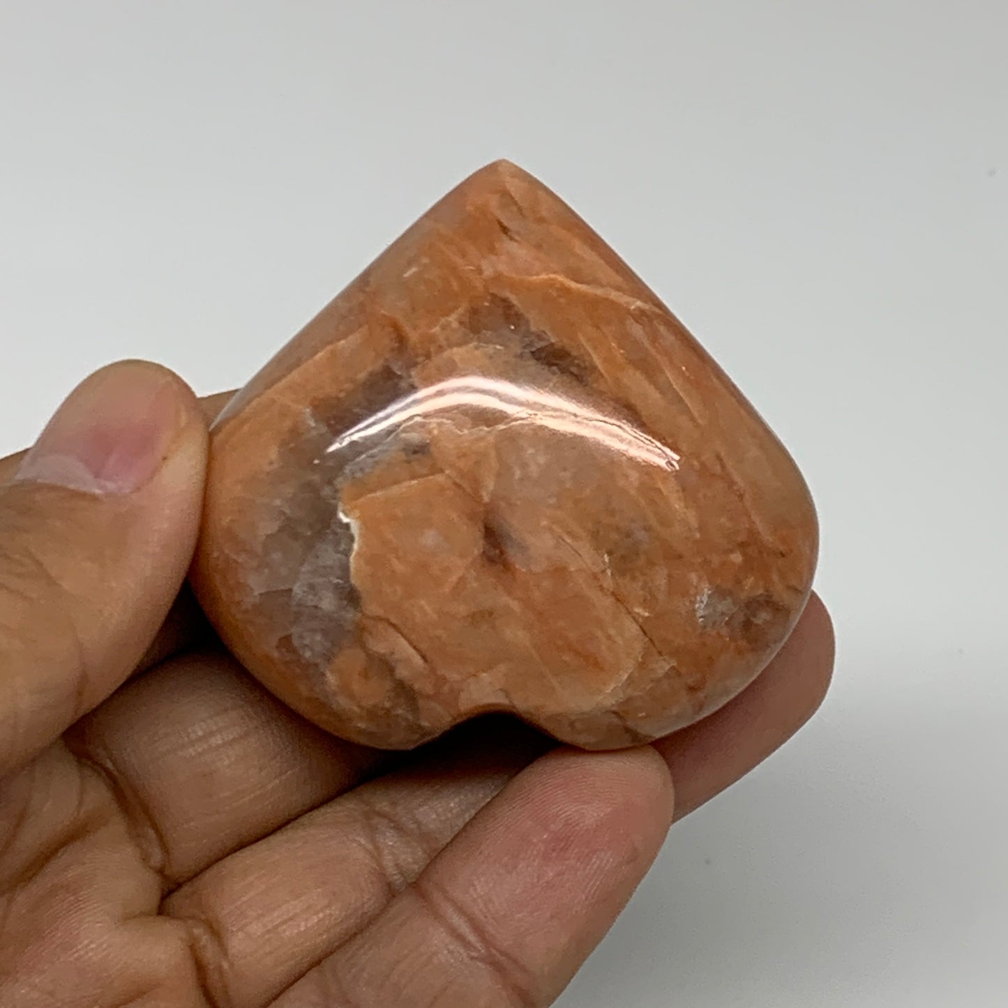 79.7g, 1.9"x2.1"x1", Peach Moonstone Heart Crystal Polished, B34992