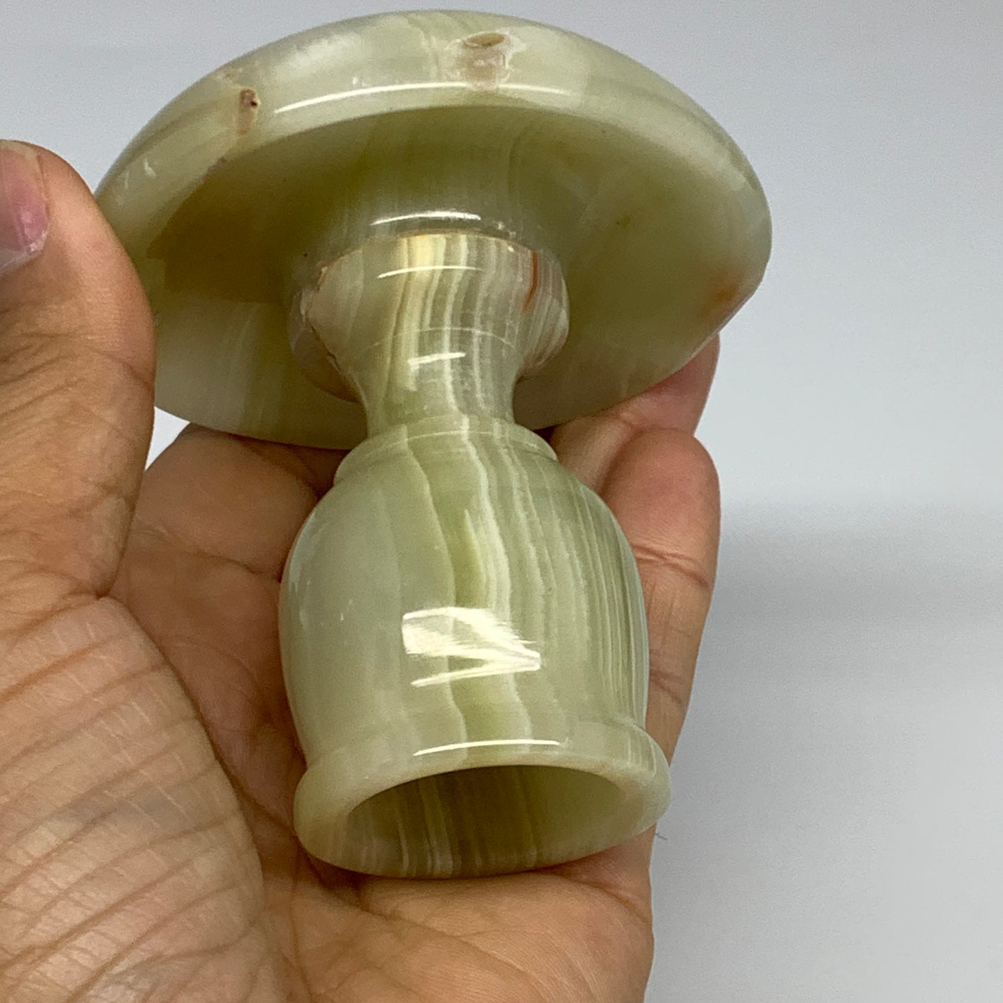 270g, 3.2"x1.5"x3", Natural Green Onyx Candle Holder Gemstone Hand Carved, B3220