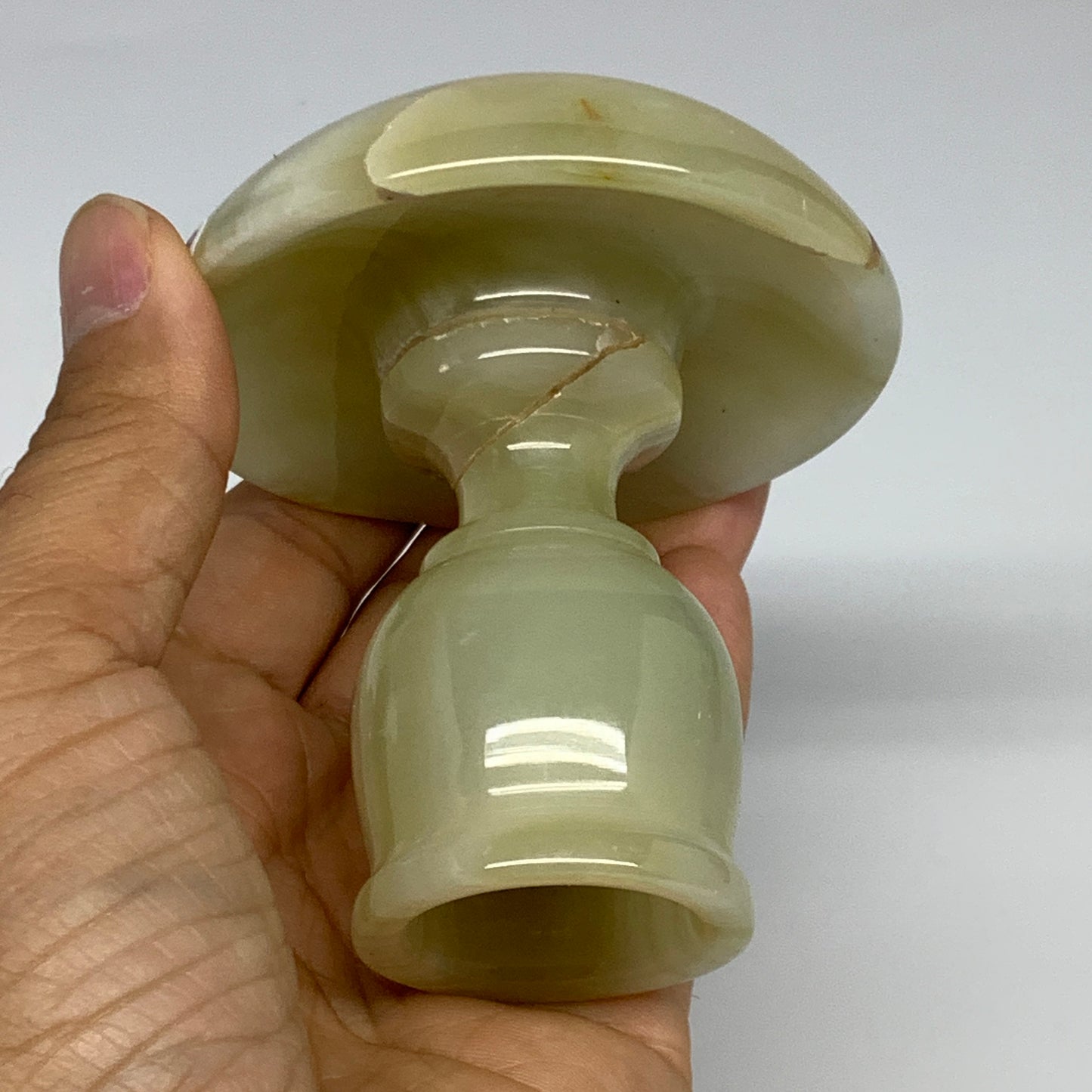 270g, 3.2"x1.5"x3", Natural Green Onyx Candle Holder Gemstone Hand Carved, B3220