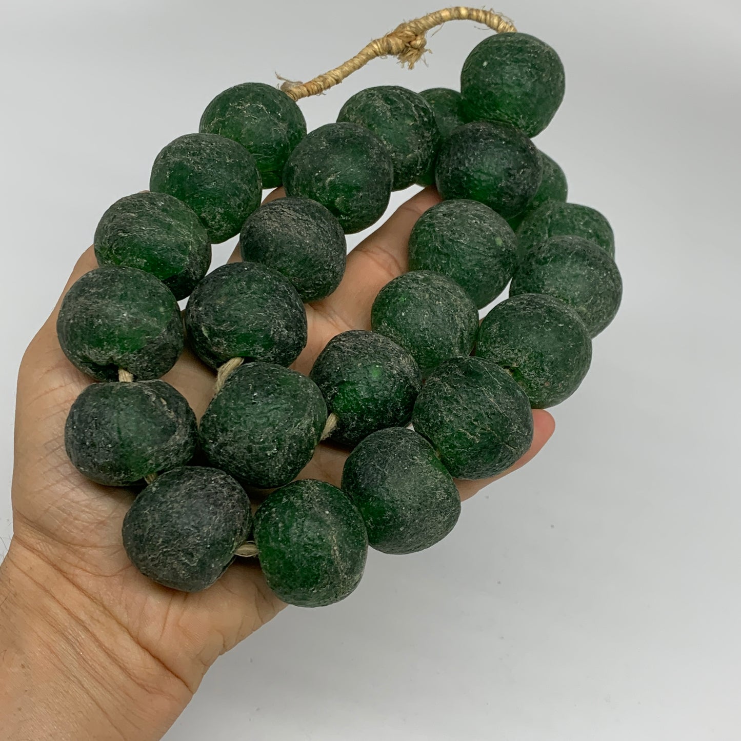 2.1 lbs, 25mm-29mm, 1 Strand, 24 beads, GreenSea Glass Beads, B35697