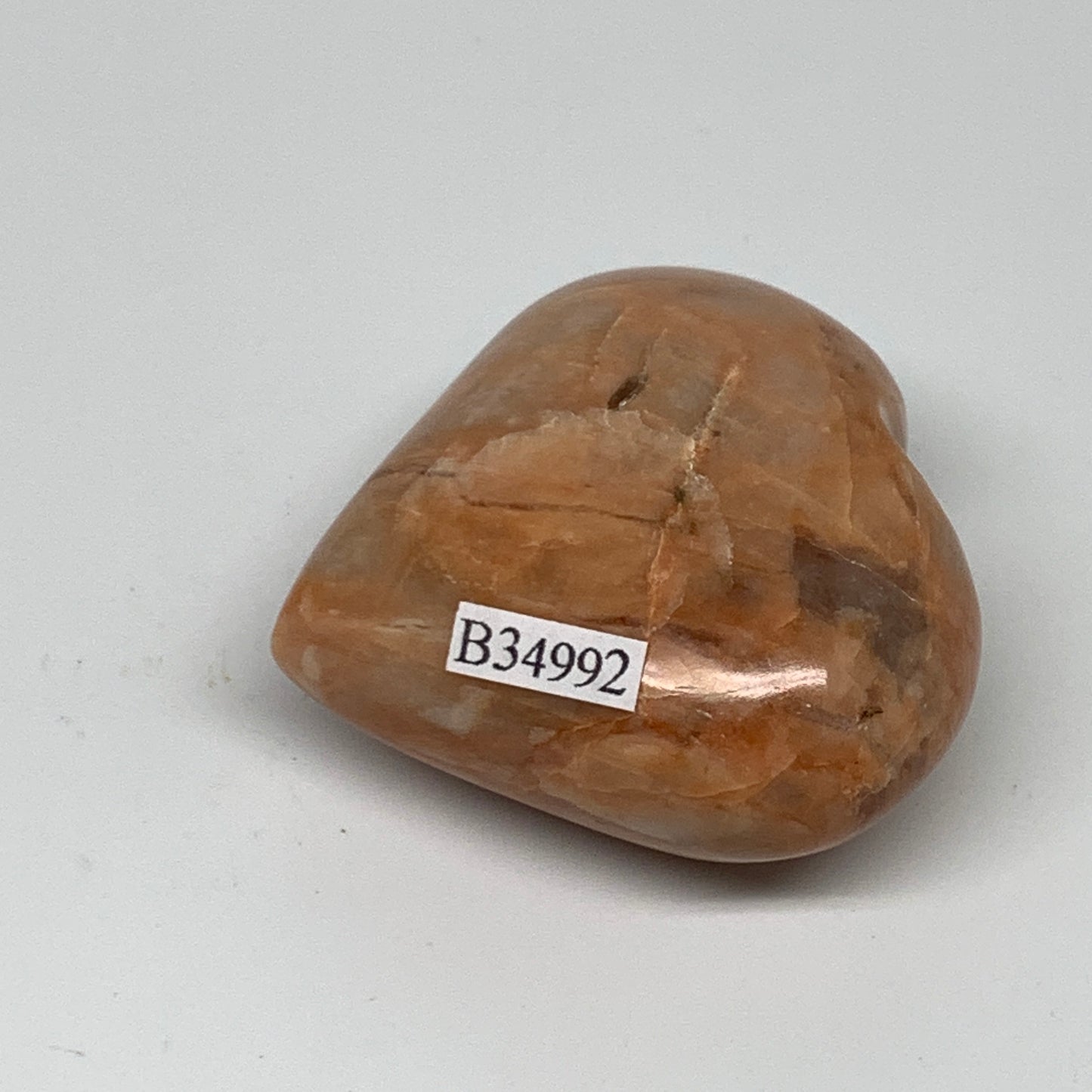 79.7g, 1.9"x2.1"x1", Peach Moonstone Heart Crystal Polished, B34992