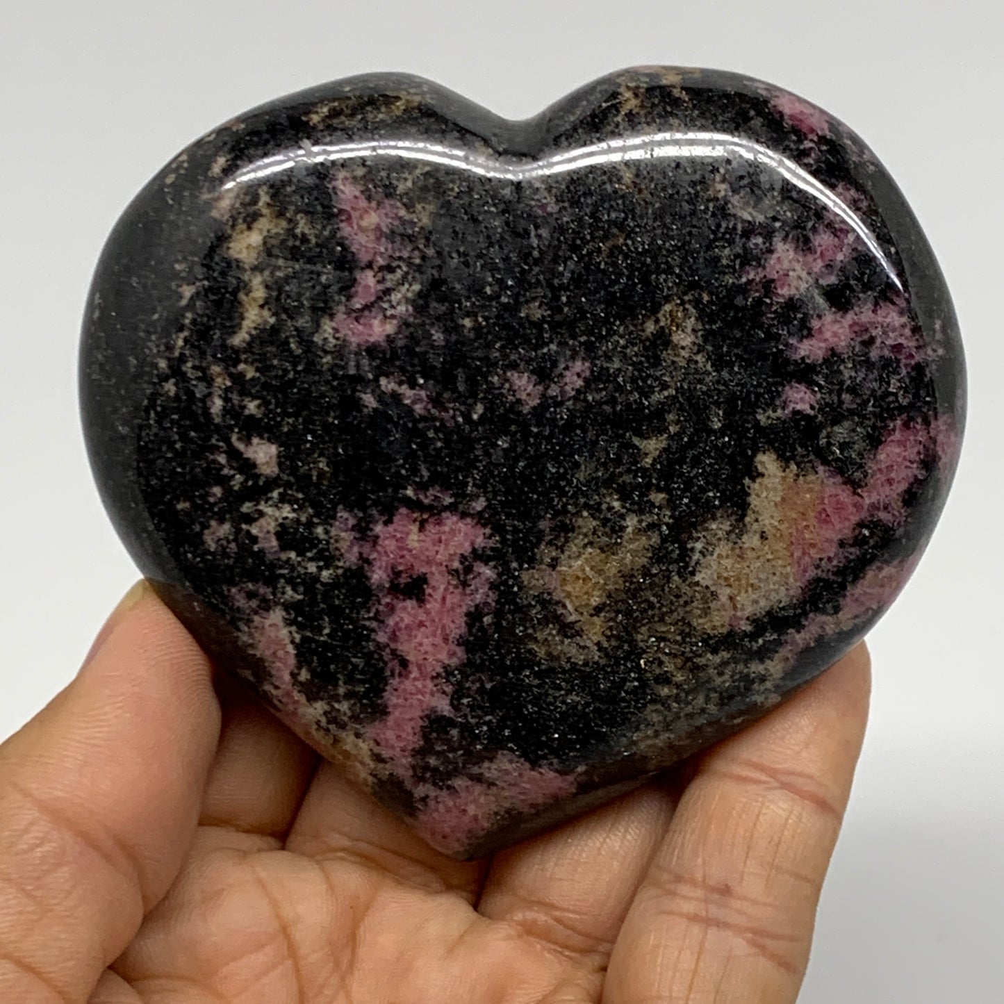 0.62 lbs, 2.8"x3.2"x0.9", Natural Rhodonite Heart Polished Crystal, B37206