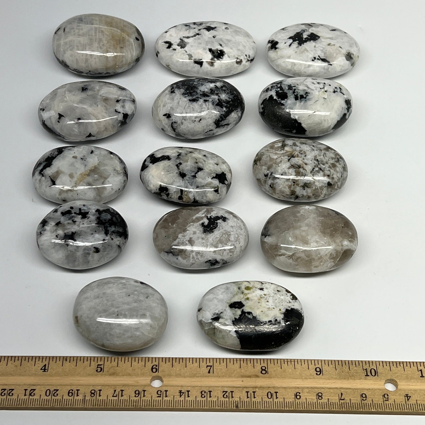 2.2 lb, 1.8"-2.5", 14 pcs, Rainbow Moonstone Palm-Stone Polished Crystal,B21353