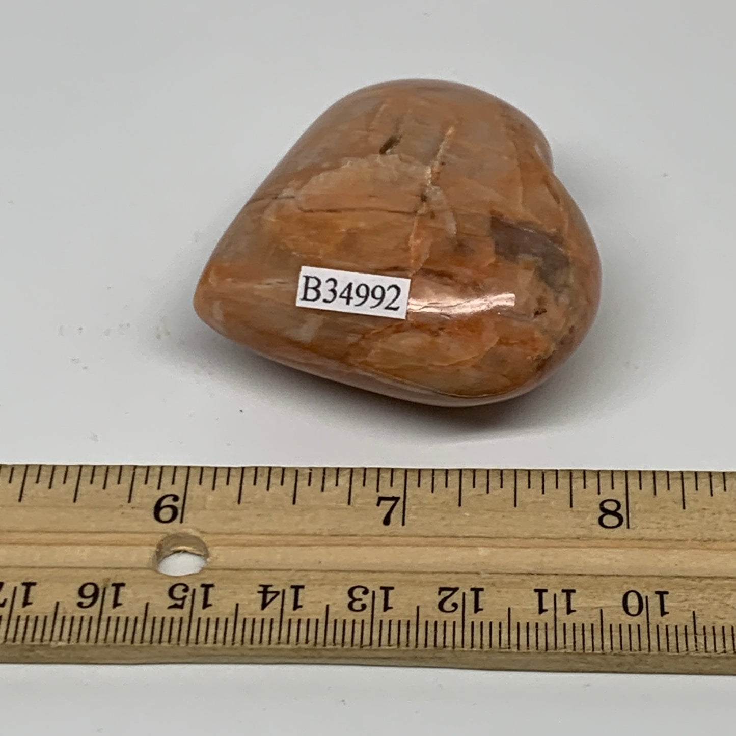 79.7g, 1.9"x2.1"x1", Peach Moonstone Heart Crystal Polished, B34992