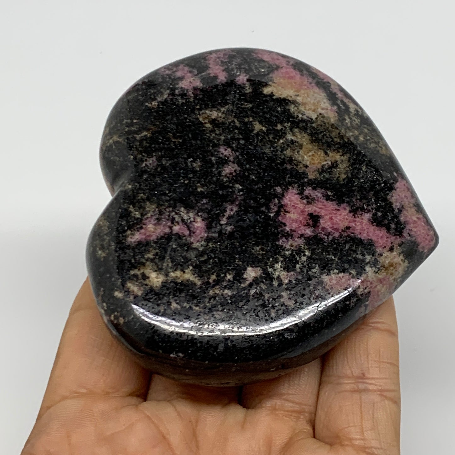 0.62 lbs, 2.8"x3.2"x0.9", Natural Rhodonite Heart Polished Crystal, B37206