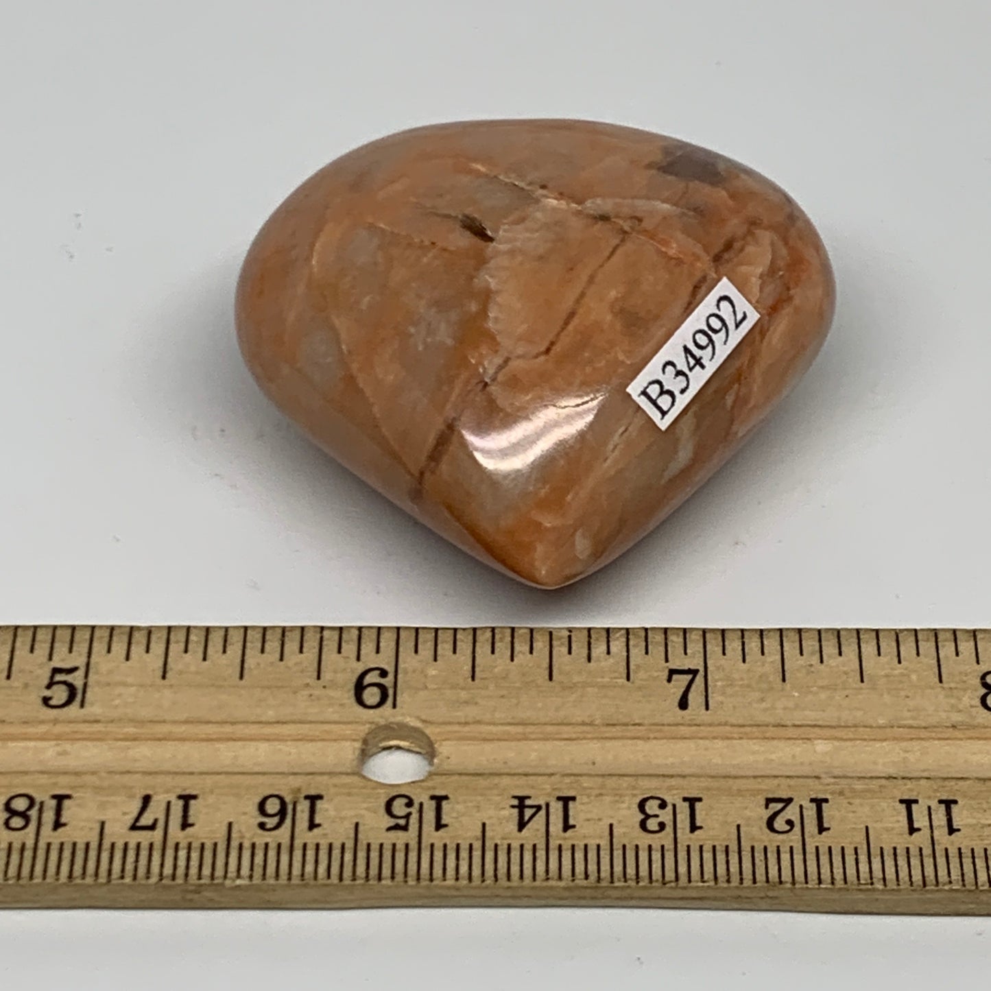 79.7g, 1.9"x2.1"x1", Peach Moonstone Heart Crystal Polished, B34992
