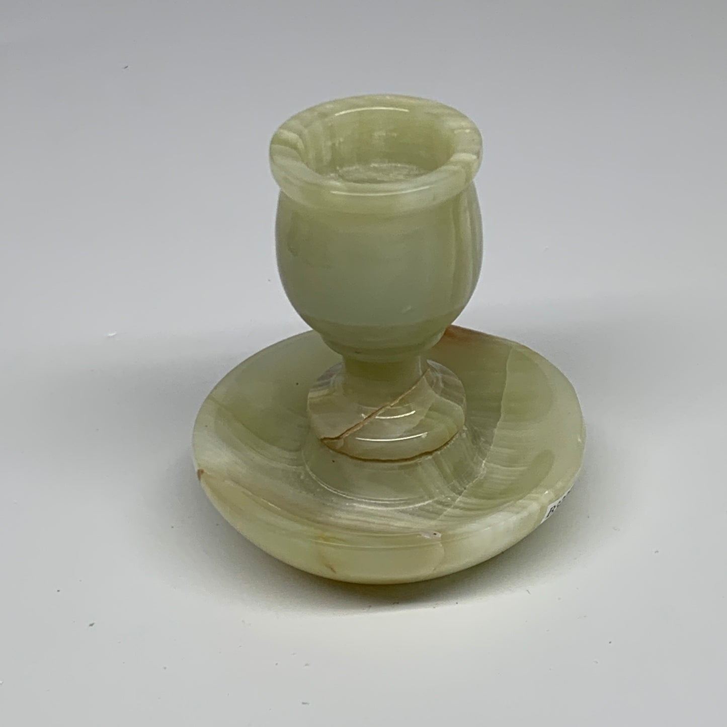 270g, 3.2"x1.5"x3", Natural Green Onyx Candle Holder Gemstone Hand Carved, B3220