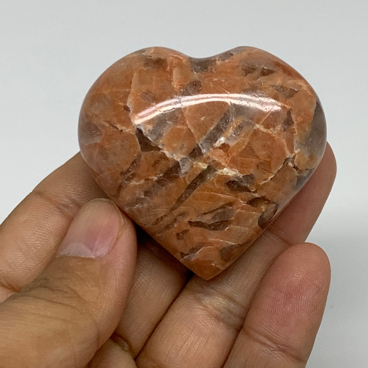 75.9g, 1.9"x2"x1", Peach Moonstone Heart Crystal Polished, B34993