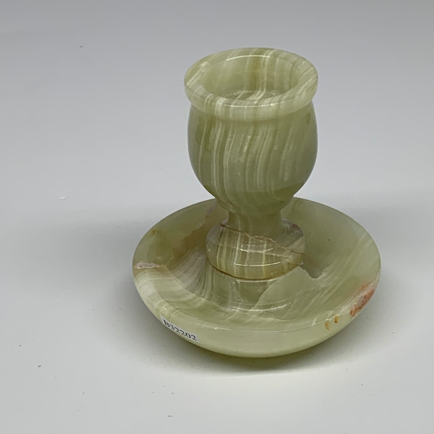 270g, 3.2"x1.5"x3", Natural Green Onyx Candle Holder Gemstone Hand Carved, B3220