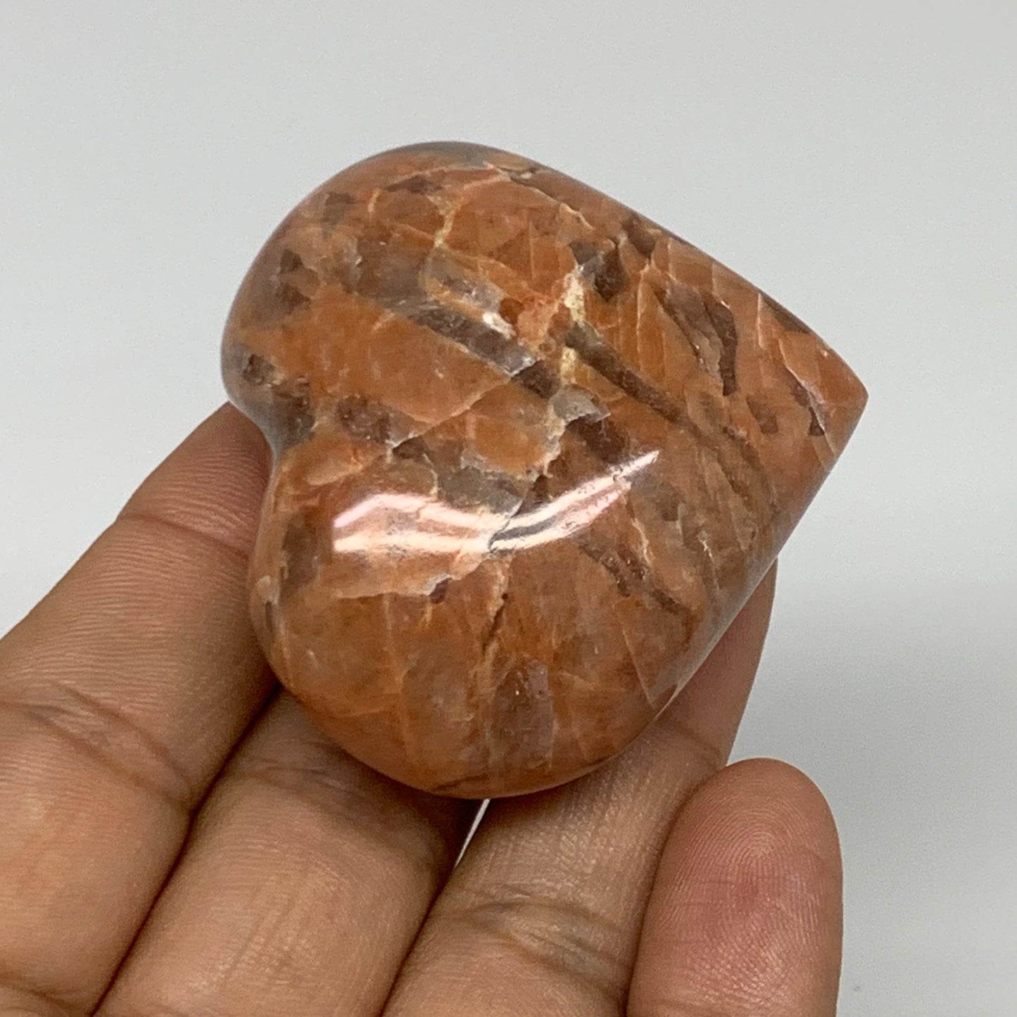75.9g, 1.9"x2"x1", Peach Moonstone Heart Crystal Polished, B34993