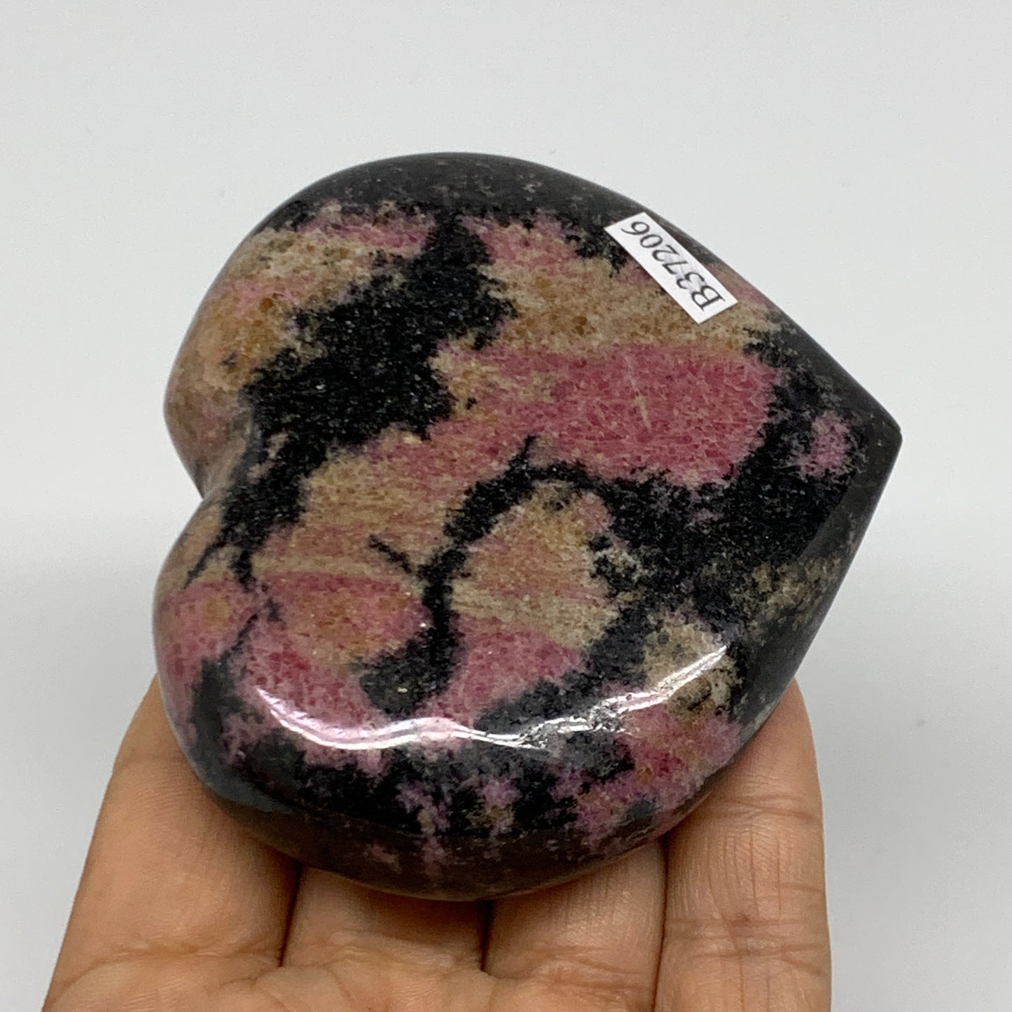 0.62 lbs, 2.8"x3.2"x0.9", Natural Rhodonite Heart Polished Crystal, B37206
