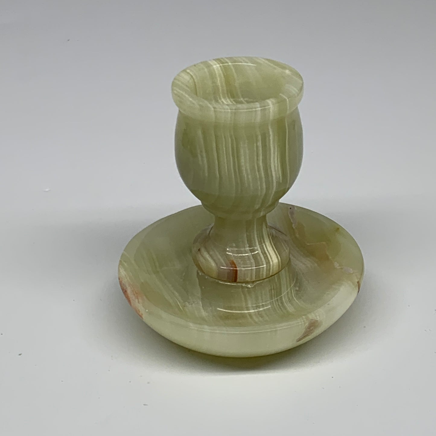 270g, 3.2"x1.5"x3", Natural Green Onyx Candle Holder Gemstone Hand Carved, B3220