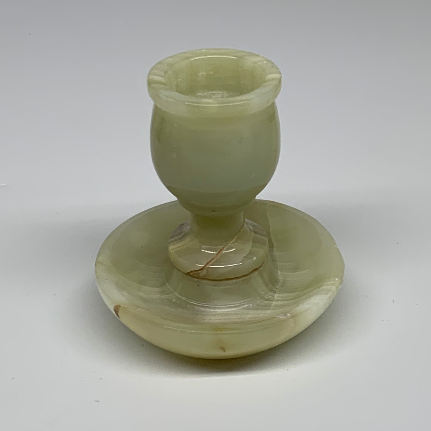 270g, 3.2"x1.5"x3", Natural Green Onyx Candle Holder Gemstone Hand Carved, B3220