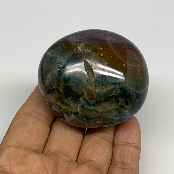 158.1g, 2.3"x2"x1.5" Natural Ocean Jasper Palm-Stone Orbicular Jasper, B30744
