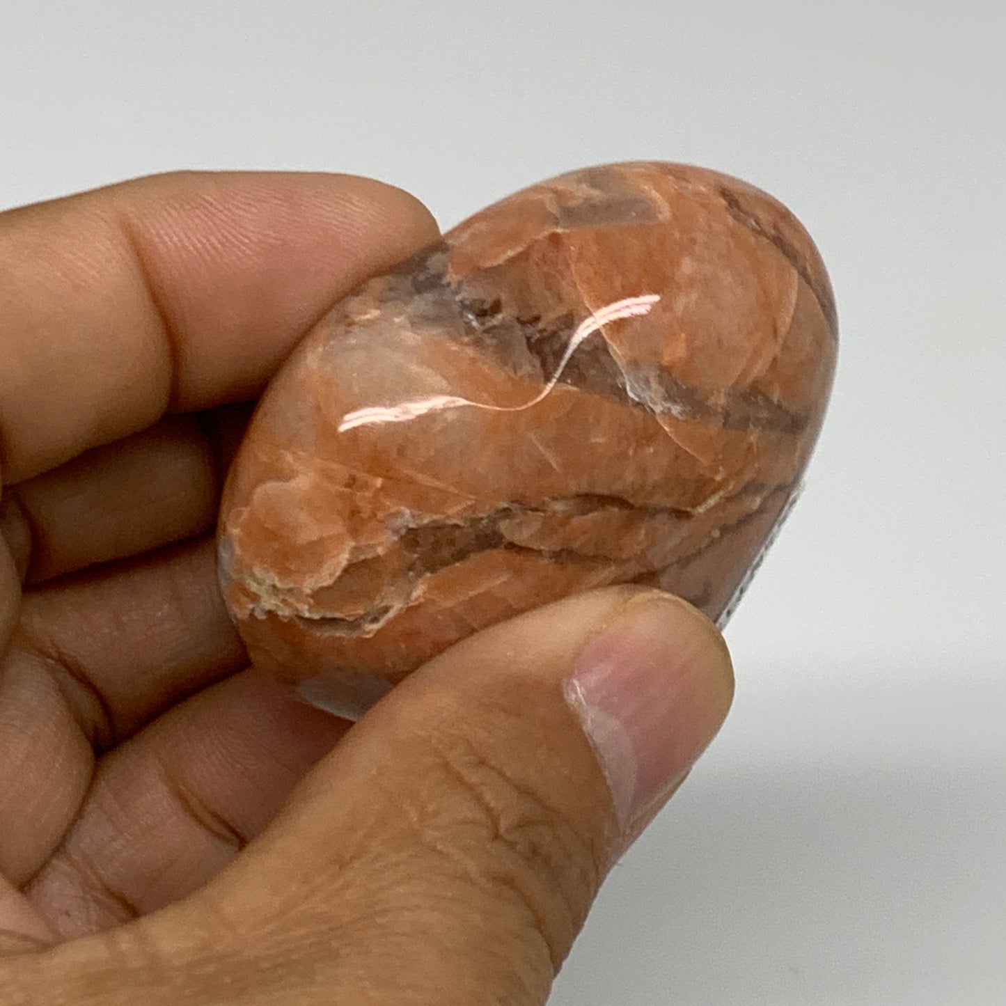 75.9g, 1.9"x2"x1", Peach Moonstone Heart Crystal Polished, B34993