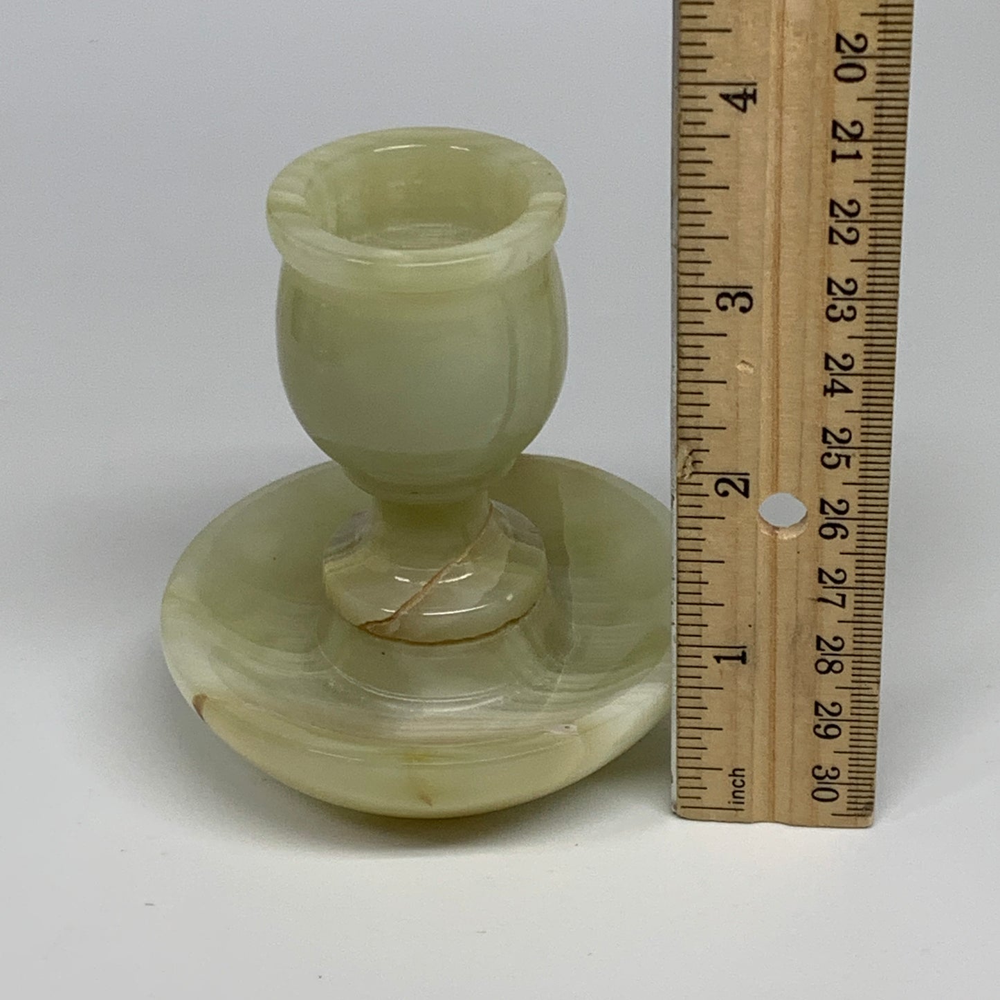 270g, 3.2"x1.5"x3", Natural Green Onyx Candle Holder Gemstone Hand Carved, B3220