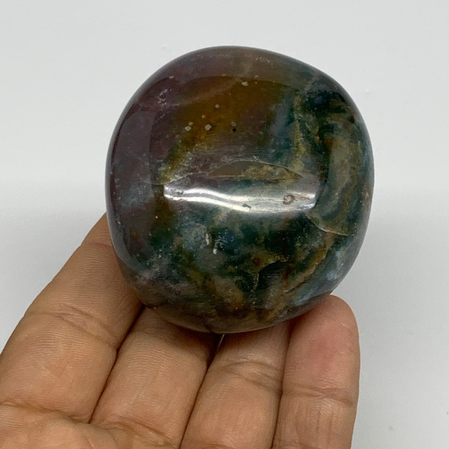 158.1g, 2.3"x2"x1.5" Natural Ocean Jasper Palm-Stone Orbicular Jasper, B30744