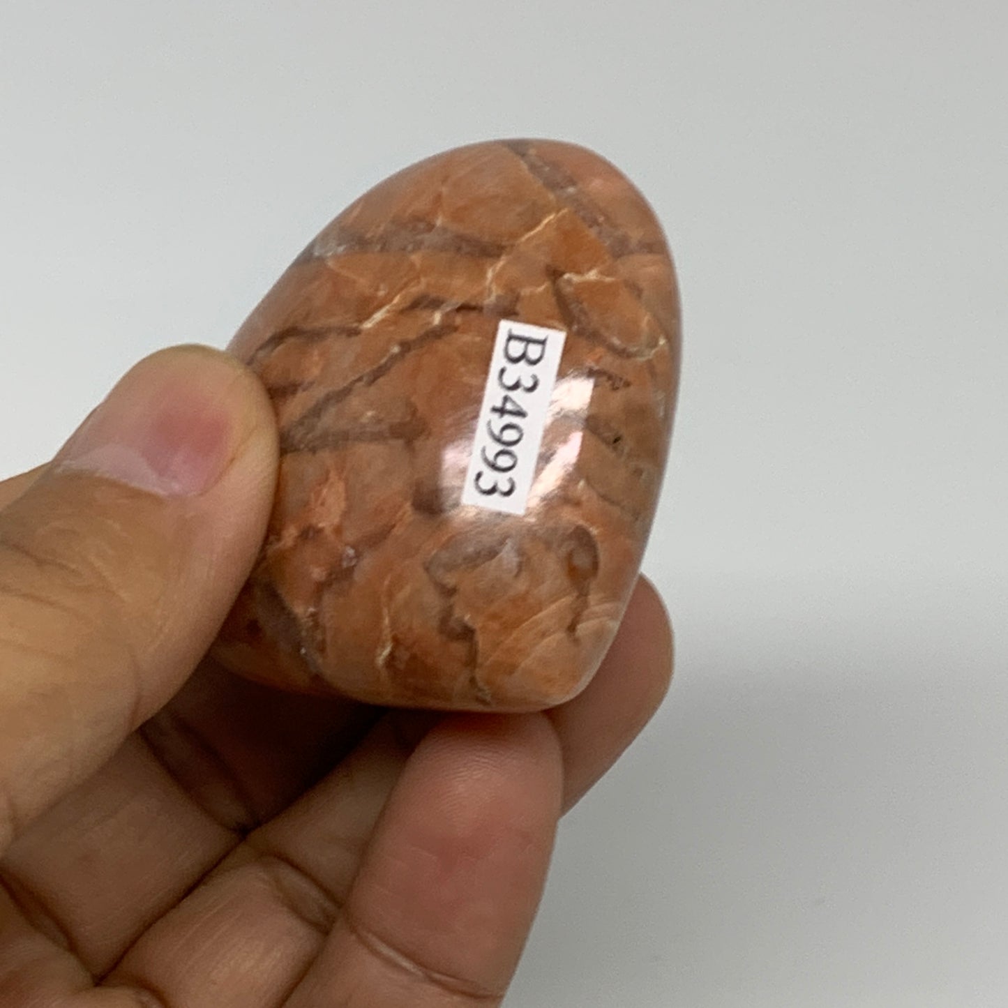 75.9g, 1.9"x2"x1", Peach Moonstone Heart Crystal Polished, B34993