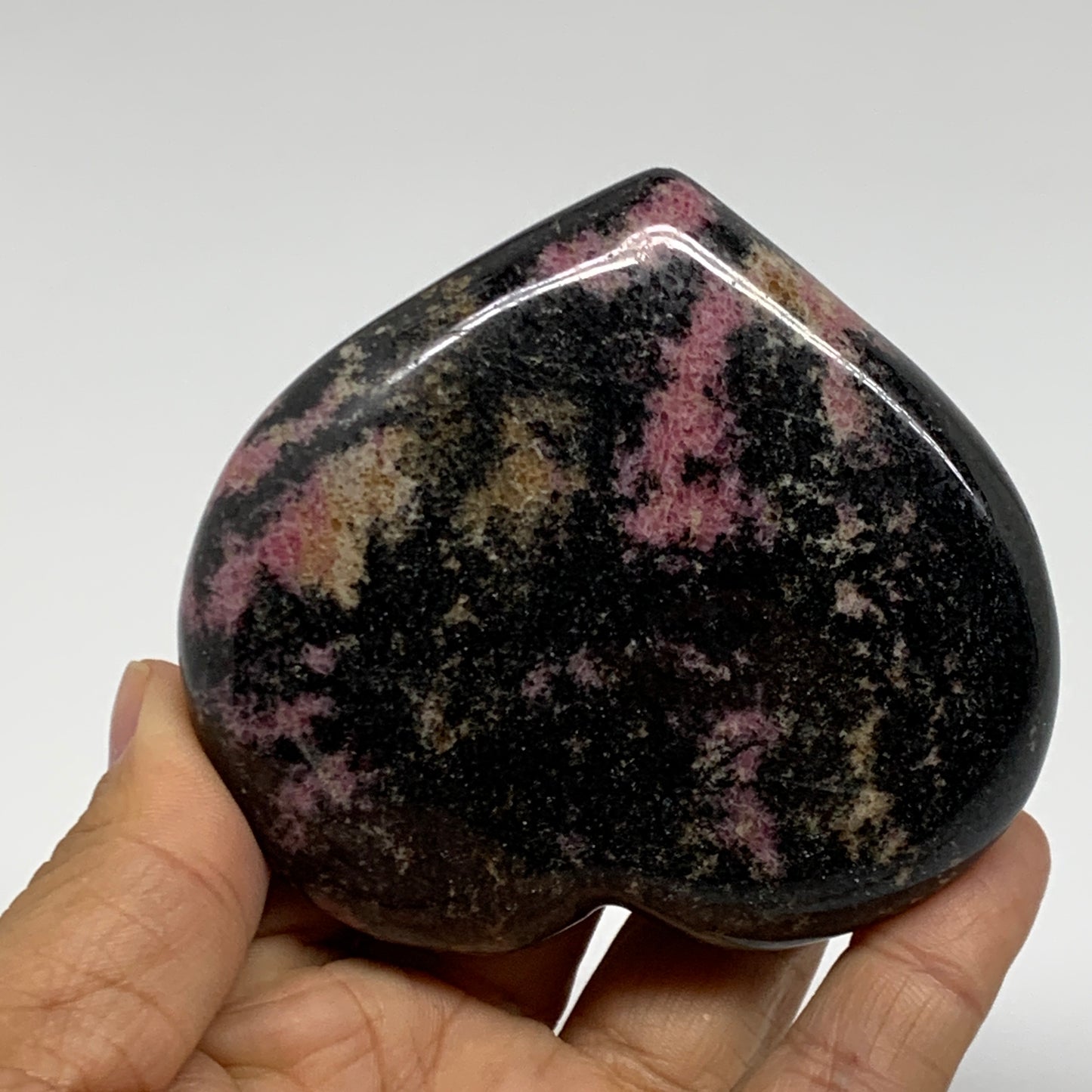 0.62 lbs, 2.8"x3.2"x0.9", Natural Rhodonite Heart Polished Crystal, B37206